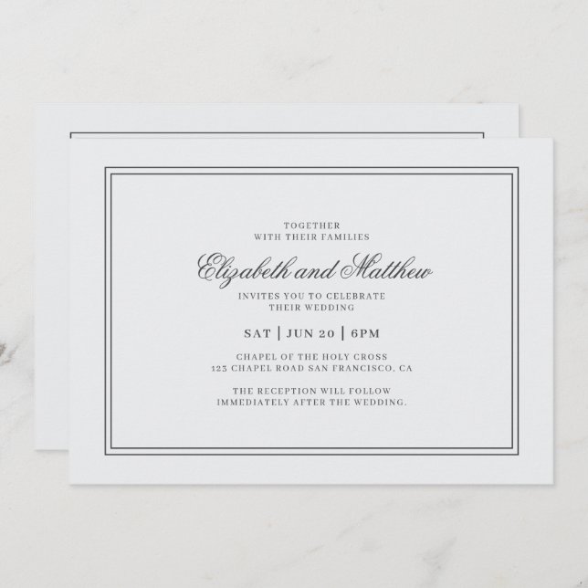 Invitation Élégant Mariage blanc classique simple (Devant / Derrière)