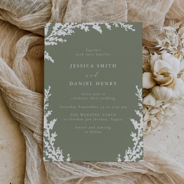 Invitation Élégant Mariage blanc de la feuille Boho Sage vert (Créateur téléchargé)