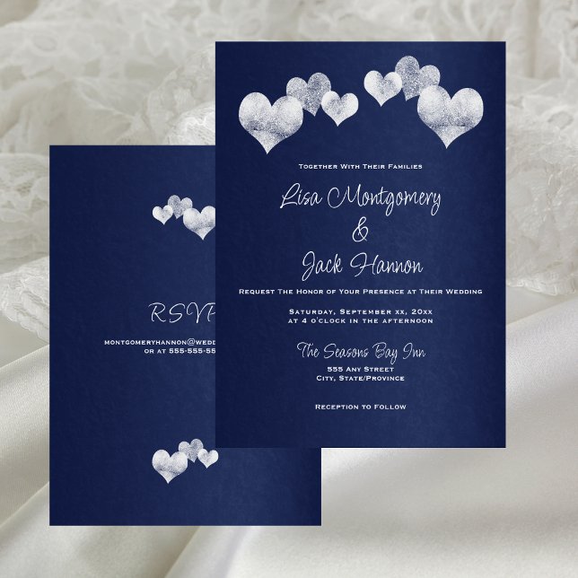 Invitation Élégant Mariage blanc de la marine (Elegant Navy White Wedding Invitation)