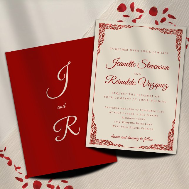 Invitation Élégant Mariage blanc d'os rouge en rubis monochro (Créateur téléchargé)