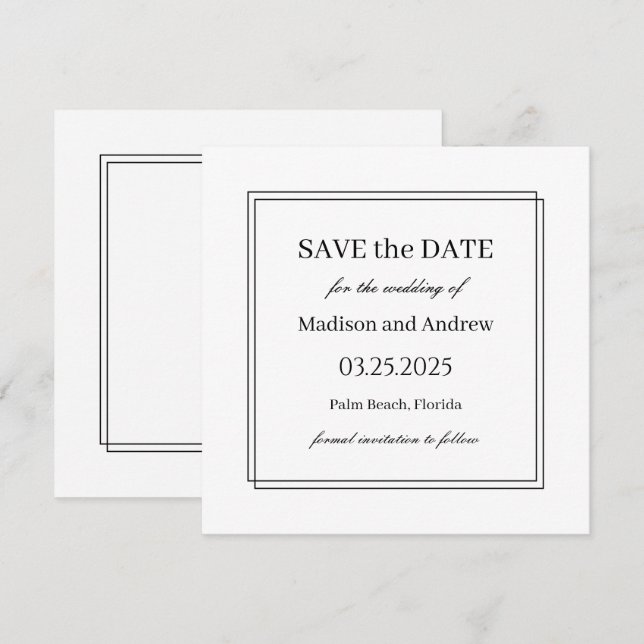 Invitation Elégant mariage blanc Enregistrer la date Invitati (Devant / Derrière)