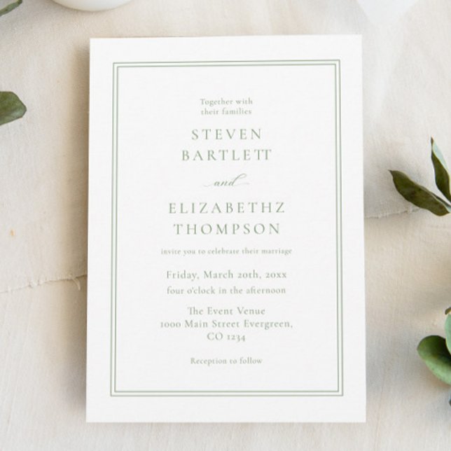 Invitation Élégant Mariage blanc et vert (Créateur téléchargé)