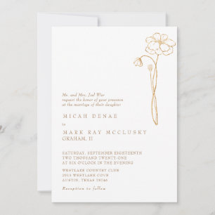 Invitation Élégant Mariage blanc Floral Or