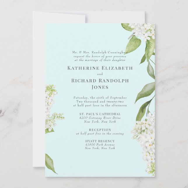 Invitation Élégant Mariage blanc Hydrangea Seafoam IV (Devant)