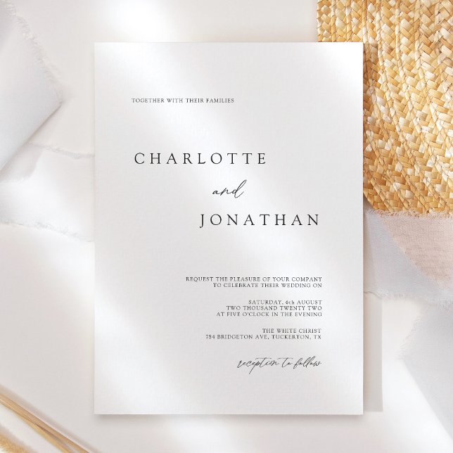 Invitation Élégant Mariage blanc moderne simple (Créateur téléchargé)