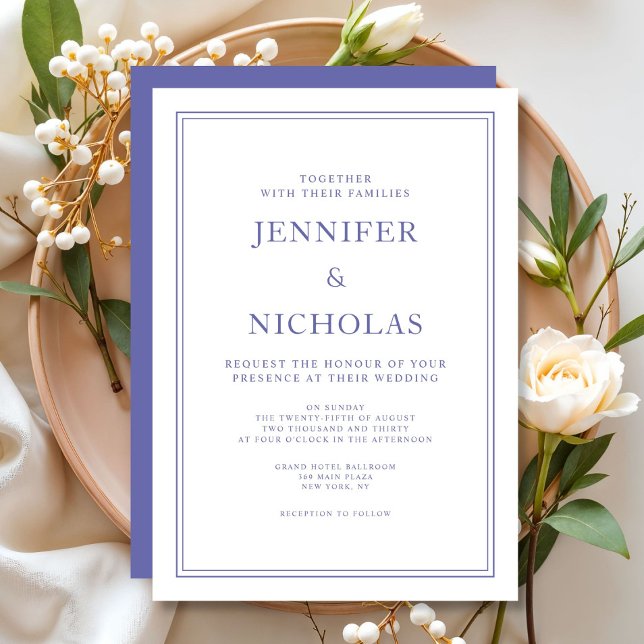 Invitation Élégant Mariage blanc violet classique (Elegant Classic Purple White Wedding Invitation)