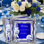 Invitation Elégant mariage bleu argent Roses floraux<br><div class="desc">Mariage de mariage élégant Silver Blue Floral Roses Champagne Verre Fleurs Florales</div>