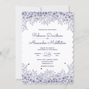 Invitation Élégant Mariage bleu blanc à bascule
