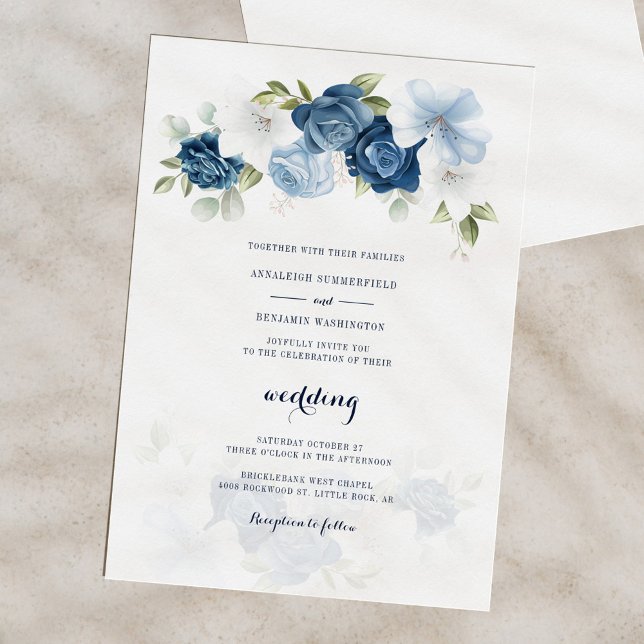 Invitation Elégant Mariage bleu bleu bleu bleu floral (Floral Dusty Blue Bloom Script Wedding Invitation)