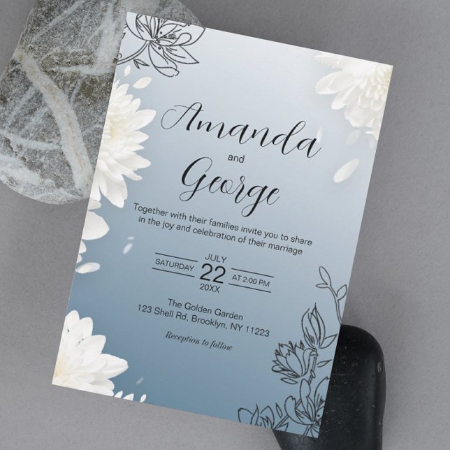 Invitation Elégant Mariage bleu bleu bleu bleu floral (Elevate your special day with this captivating floral dusty-blue wedding invitation.)