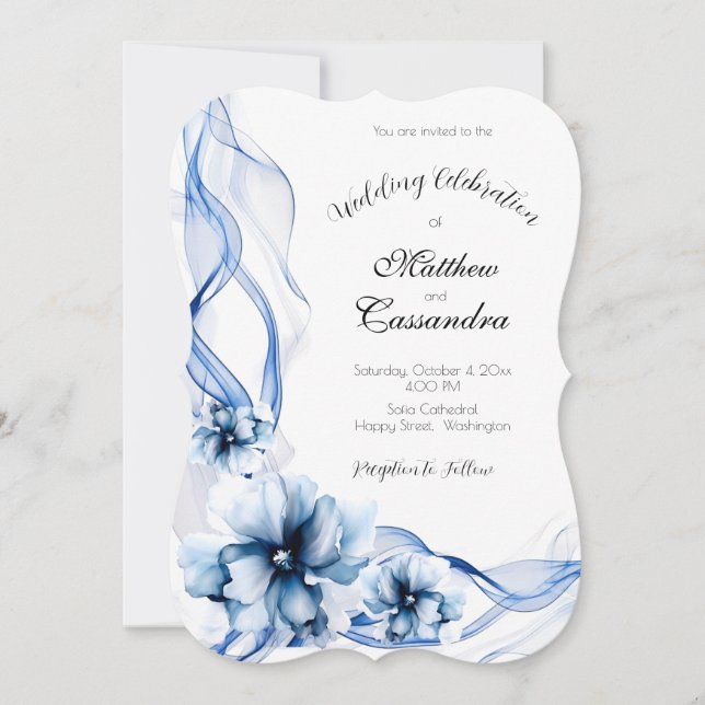 Invitation Elégant Mariage bleu bleu marine (Devant)