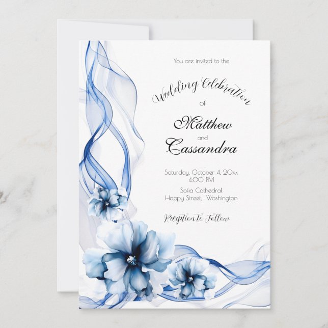 Invitation Elégant Mariage bleu bleu marine (Devant)