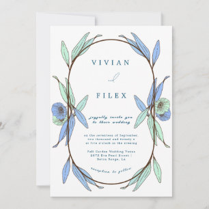 Invitation Élégant Mariage bleu floral