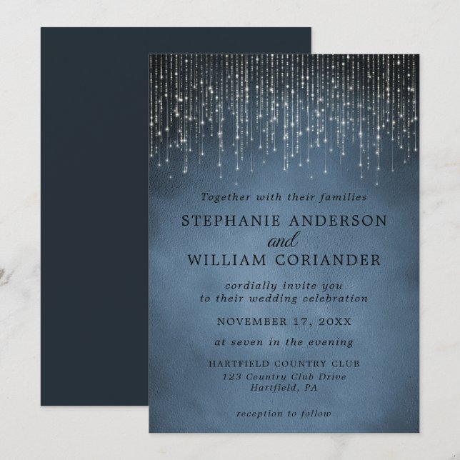 Invitation Élégant Mariage bleu marine (Devant / Derrière)