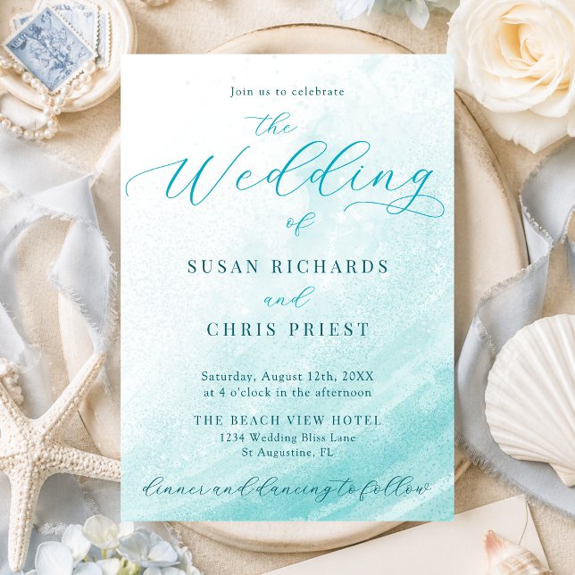 Invitation Élégant mariage bleu sarcelle sur la plage de l'oc (Créateur téléchargé)