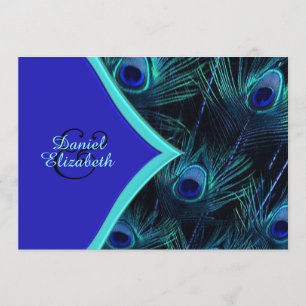Invitation Élégant Mariage bleu Turquoise et royal bleu paon