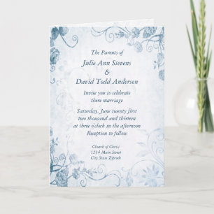 Invitation Elégant mariage bleu Vintage