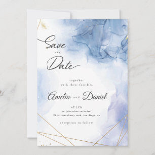 Invitation Élégant mariage Blue Agate Enregistrer la date