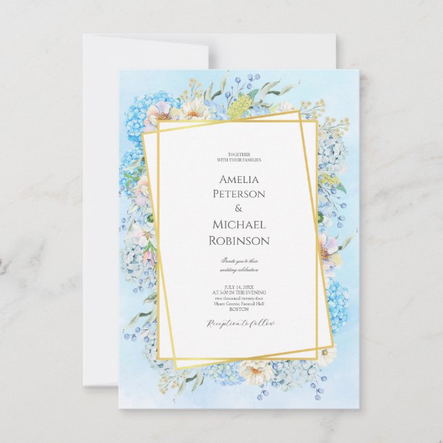 Invitation Élégant Mariage Blue Hydrangea (Devant)