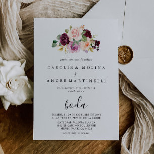 Invitation Élégant Mariage Boda Fleurs Multicolores