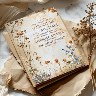 Invitation Élégant Mariage Bohème aux Fleurs Sauvages