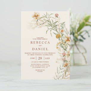 Invitation Élégant Mariage Bohème Floral Terracotta et Beige