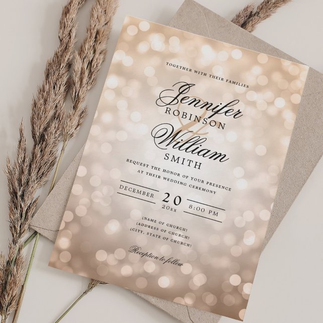 Invitation Elégant Mariage Bokeh Lights Romantique Rose Gold (Elegant Wedding Bokeh Lights Romantic Rose Gold Invitation)