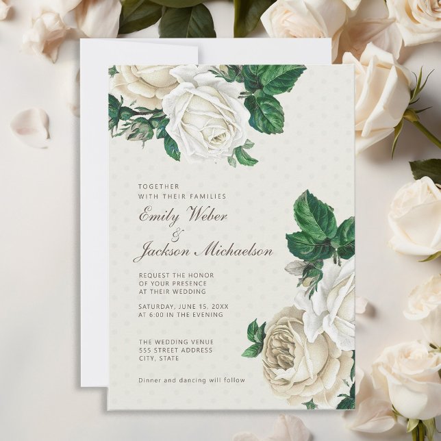 Invitation Élégant Mariage botanique à la crème blanche (Elegant white roses wedding invitation)