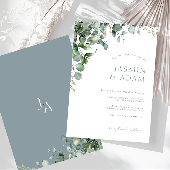 Invitation Élégant mariage botanique à la verdure d'eucalyptu (Elegant Eucalyptus Leaves Greenery Foliage Wedding Invitation)