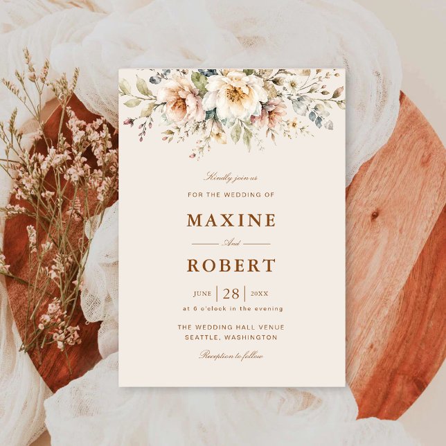 Invitation Élégant mariage botanique aquarelle florale (Elegant floral watercolor botanical wedding invitation with timeless floral elegance.)