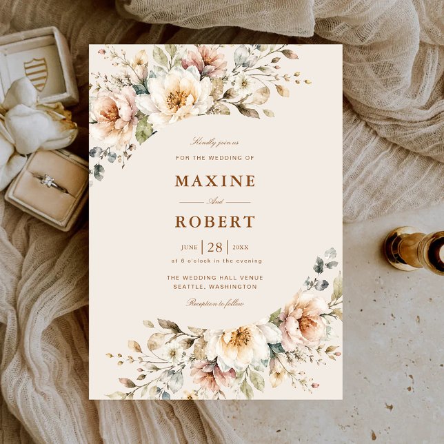 Invitation Élégant Mariage Botanique Aquarelle Florale (Elegant floral watercolor botanical wedding invitation with graceful watercolor elegance.)
