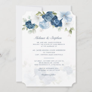 Invitation Elégant Mariage botanique bleu Dusty