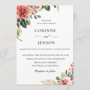 Invitation Élégant Mariage botanique de corail