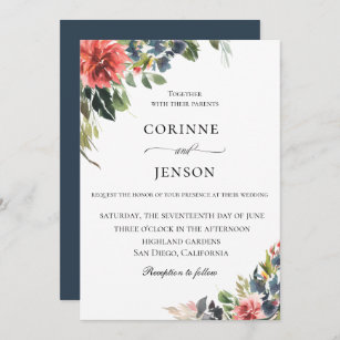 Invitation Tout En Un Elégante Pêche et Mariage floral de corail