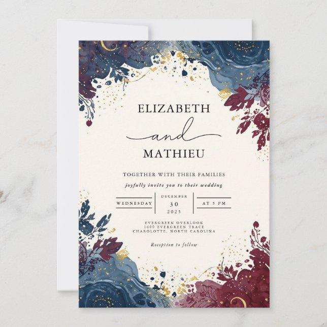 Invitation Élégant Mariage botanique de la Bourgogne (Devant)
