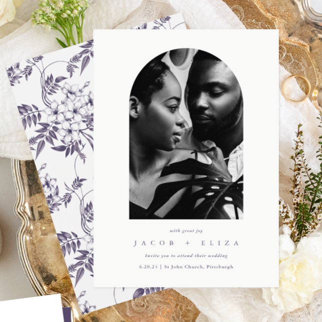 Invitation Élégant Mariage botanique de l'Arc de Photo Floral (Créateur téléchargé)