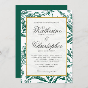Invitation Élégant Mariage botanique en or foncé