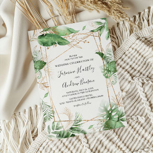 Invitation Élégant Mariage Botanique Feuillage d'Été & Or