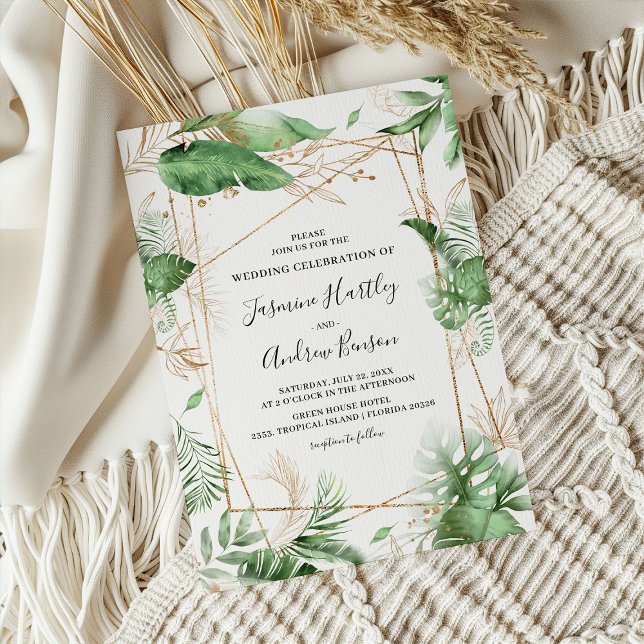 Invitation Élégant Mariage Botanique Feuillage d'Été & Or (Créateur téléchargé)