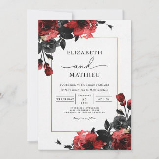 Invitation Élégant Mariage botanique gothique de Bourgogne