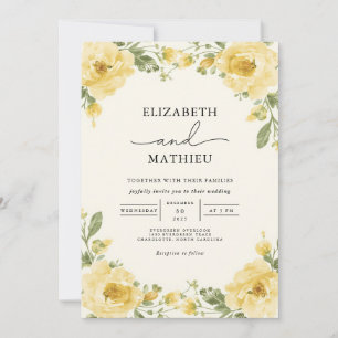Invitation Élégant Mariage botanique jaune pâle