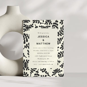 Invitation Élégant Mariage Botanique Matisse Noir Blanc 