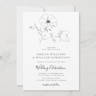 Invitation Élégant mariage botanique noir et blanc