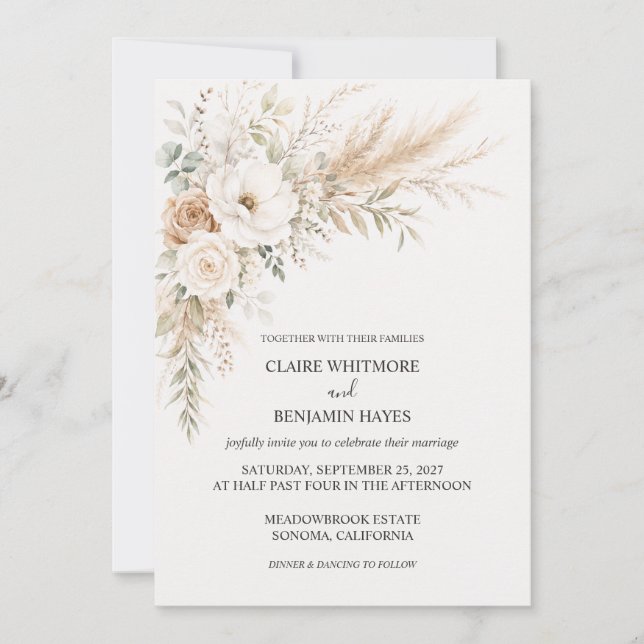 Invitation Élégant mariage botanique Pampas (Devant)