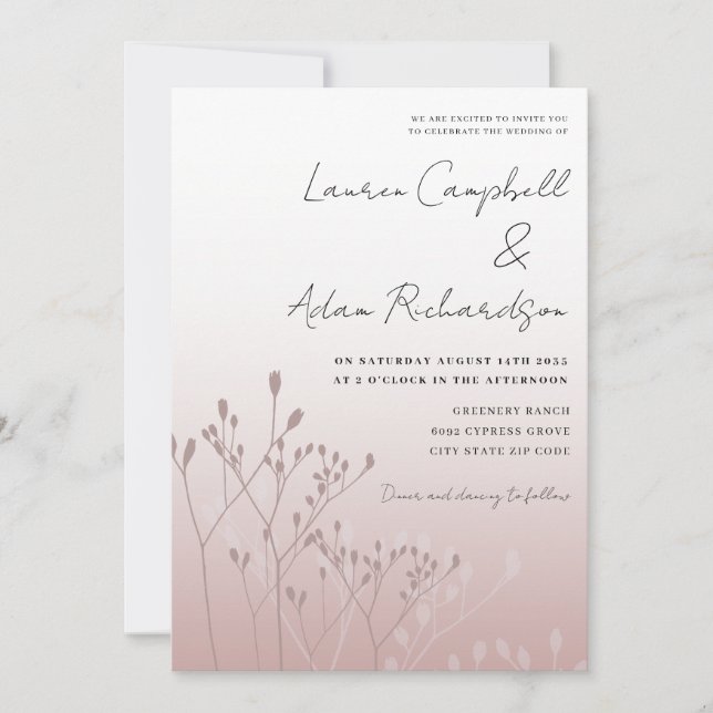 Invitation Élégant Mariage Botanique Rose Gold (Devant)