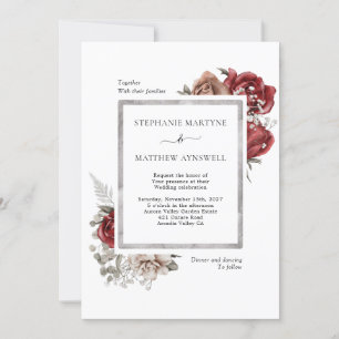 Invitation Elégant Mariage botanique rouge-orange de automne