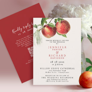 Invitation Élégant Mariage botanique Rustique de Pêche Rouge