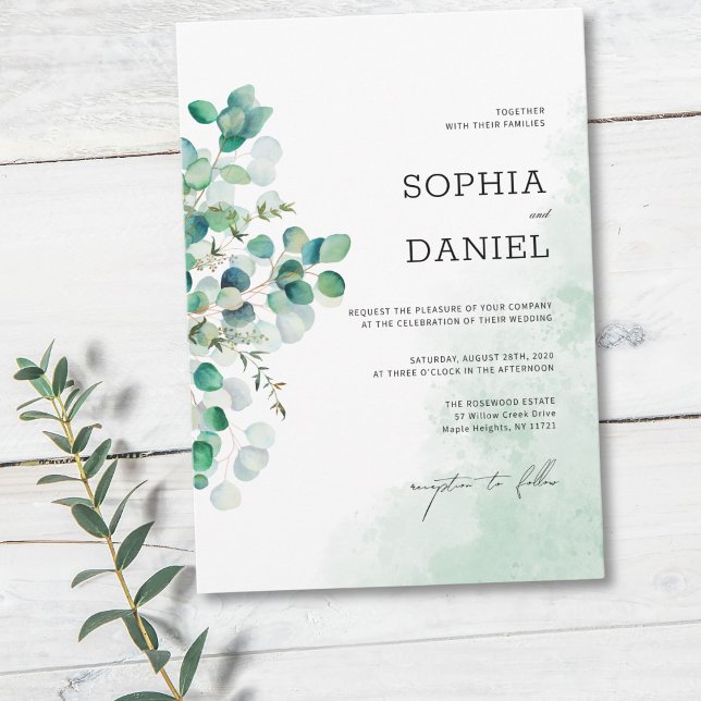 Invitation Élégant Mariage Botanique Rustique Feuilles d'Euca (Créateur téléchargé)