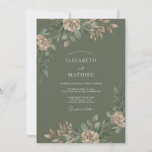Invitation Élégant mariage botanique vert olive