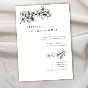 Invitation Elégant Mariage BW botanique en fleur de cerisier